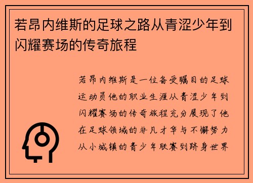 若昂内维斯的足球之路从青涩少年到闪耀赛场的传奇旅程